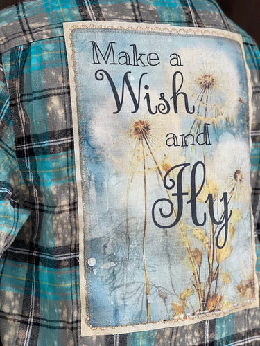 Make a Wish and Fly Art Flannel- Boho Blue